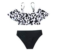 Maillot De Bain Fille 12 Ans Bikini - Baby Girl Clothes Cow Print Suspender Solid Color Shorts 2Pcs Maillot De Bain Bikini (Black 10 Years)