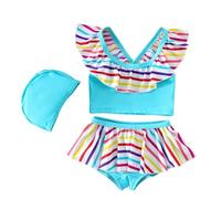 Maillot De Bain Fille 12 Ans,Maillot de Bain Deux pièces pour Filles, Bikini avec Jupe à Volants et Motif Floral, idéal pour la Plage et la baignade des Petites Filles. (Light Blue, 7-8 Years)