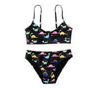 Maillot De Bain Fille 2 Pieces Bikini - Maillot De Bain Fendu pour Enfants avec Motif De Dinosaure De Dessin Animé Mignon pour Bébé Fille Adorable Tankini avec Pantalon (Black 5-6 Years)