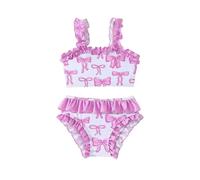 Maillot De Bain Fille 6 Ans,Maillot de Bain Deux pièces pour Filles, imprimé Floral, Joli Bikini à Volants, Maillot de Bain pour Petites Filles (Red, 3-4 Years)
