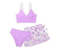Maillot De Bain Fille 8 Ans,Maillot de Bain Deux pièces pour Filles avec Volants et Jupe de Plage Assortie pour Les Grandes Filles et Les Jeunes Filles (Light Purple, 14-15 Years)