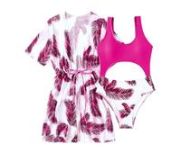 Maillot de Bain Fille 9-14 Ans 2 Pieces Plage Ensemble Bikini Ado Monokini Cut Out + + Cache Maillot Piscine Tankini Set Plume Vintage Sport Vacances Natation (Rose Vif, 11 Ans)