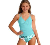 Maillot De Bain Fille Col V avec Noeud Fronces Ensemble Bikini Enfant Deux Pièces À Bretelles Croisées Séchage Rapide Élastique Hauts Et Slip De Bikini Imprimé pour Piscine Plage Tankini Été