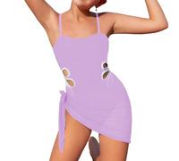 Maillot de bain fille enfants maillots de bain bikini maillot de bain pour fille avec bretelles réglables pour 1 pièce col rond uni découpé 1 vêtement bébé tante, Violet clair, 13-14 ans