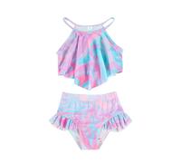 Maillot de Bain Fille Grande Taille, Maillot de Bain Deux pièces tie-Dye pour Fille sans Bretelles avec décoration volantée et Triangle