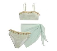 Maillot De Bain Fille,Maillot de Bain Deux pièces pour Filles, Haut Tankini et Short de Bain Unis pour Adolescentes et Jeunes Filles (Light Green, 10-11 Years)