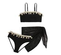 Maillot De Bain Fille,Maillot de Bain Deux pièces pour Filles, Haut Tankini et Short de Bain Unis pour Adolescentes et Jeunes Filles (Black, 11-12 Years)