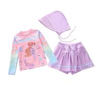 Maillot de Bain Fille Maillot de Bain Deux pièces pour Filles,imprimé,Style Sportif,Chapeau Soleil pour Tout-Petits,Enfants et Plus âgés (2 à 12 Ans).