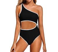 Maillot de Bain Gainant 1 Piece Maillot Bain Femme de Une pièce asymétrique pour Femme, avec découpes. Robe Femme Haut Maillots (Dark Gray, XL)