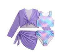 Maillot de Bain Grande Taille Fille, Ensemble Maillot de Bain bohème 4 pièces avec paréo pour Jeunes Filles Tenue complète Plage et Piscine