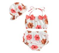 Maillot de Bain Grande Taille Fille, Maillot de Bain Trois pièces pour Fillette avec Haut à Liens Short et Chapeau d'été pour Plage et Piscine