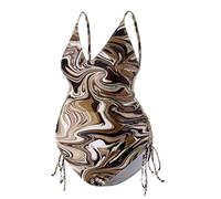 Maillot de Bain Grossesse 1 Piece - Maillot de Bain Femme Enceinte Natation Bikini de Maternité Col en V à Volants Monokini Push Up Eté Vetement de Plage Piscine Source Thermale Swimwear