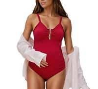 Maillot de Bain Grossesse 1 Piece - Maillot de Bain Femme Enceinte Natation Bikini de Maternité Col en V à Volants Monokini Push Up Eté Vetement de Plages Piscine Source Thermale Swimwear