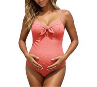 Maillot de Bain Grossesse 1 Piece - Maillot de Bain Femme Enceinte Natation Bikini de Maternité Col en V à Volants Monokini Push Up Eté Vetement de Plage Piscine Source Thermale Swimwear