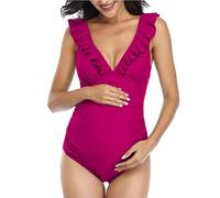 Maillot de Bain Grossesse Femmes Une pièce Bikini Maternité Col en V Maillot de Bain Enceintes avec Coussinet de Poitrine Amovible Froncé Vetement de Plage Piscine Source Thermale Swimwear