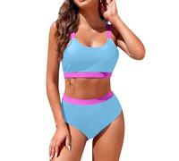Maillot de Bain Haut Femme Bikini Bain Maillot de Plage Sexy À Ficelles en Deux Pièces Short Shorty Boxer Ensemble Swimwear Swimsuit Beachwear Débardeur (Turquoise,L)