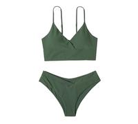 Maillot de Bain Haut Femme Ensemble Bikini Bain de Plage Maillot du Beach Motifs Rembourrés Deux Pièces Short Shorty Boxer Swimwear Swimsuit Beachwear (Vert,L)