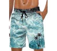 Maillot de Bain hawaïen pour Homme avec Doublure en Maille et Poches, Vague Verte, Small