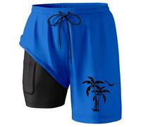 Maillot De Bain Homme Short Coton Long Piscine Shorty Men Swim Trunks Maillots pour 2 en 1 avec Boxer Doublé Doublure Compression Plage À Séchage Rapide