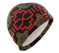 Maillot de bain imperméable pour femme Tortue dorée à carreaux rouges et noirs pour femme Protection des cheveux et réduction de la traînée Gorro de natacion para hombre