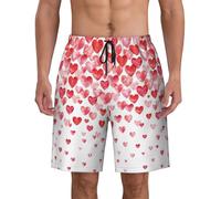 Maillot de bain imprimé cœurs rouges pour homme, short décontracté à la taille, short de plage d'été avec poches, noir, Small