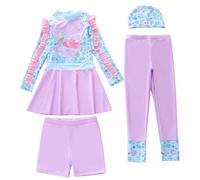 Maillot De Bain,Maillot de Bain Deux pièces à Manches Longues pour Filles, Protection Anti-UV, idéal pour Les Tout-Petits, Les Petites Filles et Les Jeunes Filles. (Purple3, 8-9 Years)