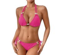 Maillot De Bain Maillot De Bain Gainant 2 Women's Beach Vacation Sexy Pearl Two Piece Swimsuit with Breast and No Bracket Bikini Femme 2 PièCe Ensemble Short Femme (Hot Pink, S)