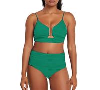 Maillot De Bain Maillot De Bain Push-up Rembourré 2 Piece Bikini Set U Wire Cutout Swimsuit High Waisted Textured Ruched 2025 Beach Swim Bathing Suits Bikini Femme 2 PièCe (Green, XXL)