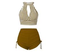 Maillot De Bain Maillot De Bain Transbronzant Solid Color Striped Two Piece Bikini Swimsuit Women Tight Sexy Bikini Femme 2 PièCe Transbronzant Femme (YE2, XXL)