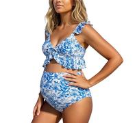 Maillot de Bain maternité Une pièce pour Femme Enceinte - Tenue de Plage Confortable avec Soutien intégral du Ventre (Light Blue, M)