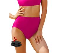 Maillot de Bain menstruel - Bas de Bikini Taille Haute Anti-Fuite pour Adolescentes, Filles et Femmes., Garance Rose, Taille M