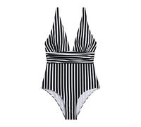 Maillot De Bain Menstruel Maillot De Bain 2 PièCes Womens Striped Multi Color Gathering Shows Thin Sexy Backless Femme Menstruelle (Black, M)