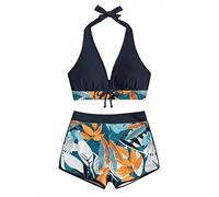 Maillot De Bain Menstruel Maillot De Bain Deux PièCes pour Femmes Bandeau Sexy Bikini Maillot De Bain Push Up Rembourré Et Boxer De Bain Imprimé HawaïEn Piscine pour Nager Swimwear(Noir,M)