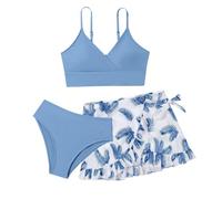 Maillot De Bain Menstruel - Maillot De Bain Enfant Fille Trois Pièces Bikini Maillots De Bain pour Enfants Ensemble de Bikinis Haut + Slip + Short Maillots Enfant Tankini 2025 Swimwear Set 8-18 Ans