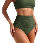 Maillot de Bain Menstruel pour Filles et Adolescentes et Femme Maillot de Bain Bikini Noir Bas De Bikini Taille Haute Femme Ruché Slip Triangle Culotte Menstruelle Abondant Natation (Army Green, M)