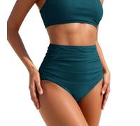 Maillot de Bain Menstruel pour Filles et Adolescentes et Femme Maillot de Bain Bikini Noir Bas De Bikini Taille Haute Femme Ruché Slip Triangle Culotte Menstruelle Abondant Natation (Dark Green, M)