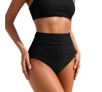Maillot de Bain Menstruel pour Filles et Adolescentes et Femme Maillot de Bain Bikini Noir Bas De Bikini Taille Haute Femme Ruché Slip Triangle Culotte Menstruelle Abondant Natation Plage (Black, M)