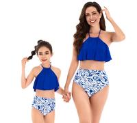 Maillot De Bain Mere Et Fille Assortie 2-12 Ans Ensemble Bikini 2 Piece - Camisole Hauts De Maillots col HHalter + Shorty Haute Fille Vacances Piscine Plage