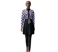 Maillot de Bain Modeste Femme Musulmane Trois Pièces avec Pantalon Long et Capuche Intégrée pour Une Solaire et Une Liberté de Mouvement (Purple, M)