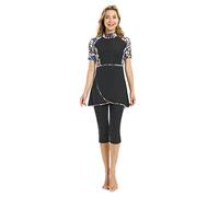 Maillot de Bain Modeste pour Femme et Fille 2 pièces élégantes à Manches Courtes Bikinis Surf Maillots De Bain Rembourré (M, X1)