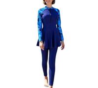 Maillot de bain musulman pour femme - Manches longues - Pantalon long - Deux pièces - Tankini conservateur - Maillot de bain à coupe divisée - Combinaison de compression pour femme, bleu, M
