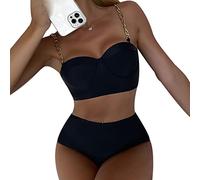 Maillot de Bain Natation Femme 2 Pieces Bikini Triangle Taille Haute Push Up Femme 2 PièCes Trikini Maillot de Bain Bandeau Piscine Deux Pieces Surf Plage Femme Swimsuit Women Grande Taille Noir S