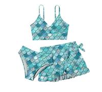 Maillot de Bain Natation Fille, Maillot de Bain Trois pièces élégant pour Filles avec Un imprimé écailles de Confortable et stylé pour la Plage ou la Piscine