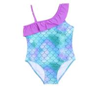 Maillot de Bain Natation Fille, Maillot de Bain Une pièce pour Filles modèle Estival hawaïen à Volants et épaule dénudée pour Enfant