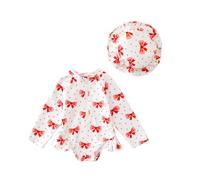 Maillot de Bain Nouveau-né Bébé Fille 1 Pièce Body Combinaion Manches Longues Anti-UV Costume de Bain Natation et Chapeau de Soleil (Blanc Pois Noeud, 12-18 Months)