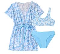 Maillot de bain pour bébé fille - Manches longues - Avec manteau de natation - Maillot de bain - Plage Rash Guard, bleu ciel, 11-12 ans