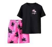 Maillot De Bain pour Enfant,Maillot De Bain Deux PièCes LM Tree pour GarçOn Haut à Manches Courtes Et Short De Bain à SéChage Rapide pour La Plage Et La Piscine