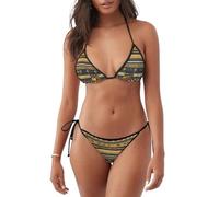 Maillot de bain pour femme avec bretelles réglables Motif fresques pharaoniques égyptiennes, Noir/blanc, S