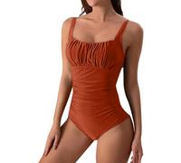 Maillot de bain pour femme - Combinaison de couleur unie - Pour l'été, la plage, la piscine, les vacances, marron, M