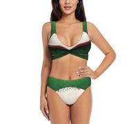 Maillot de bain pour femme en nylon synthétique avec motif ballon de rugby blanc - Respirant et séchage rapide - Indispensable pour l'été, noir, Taille S